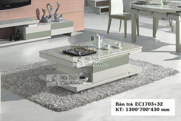 Bàn trà thông minh hình chữ nhật mặt đá
