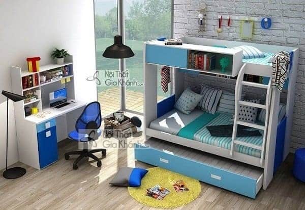 Giường tầng kèm bàn học và ngăn kéo cho phòng trẻ em