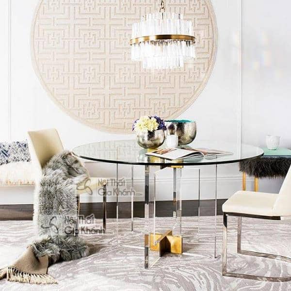 Bàn trà mặt kính toàn phần hình oval thanh thoát