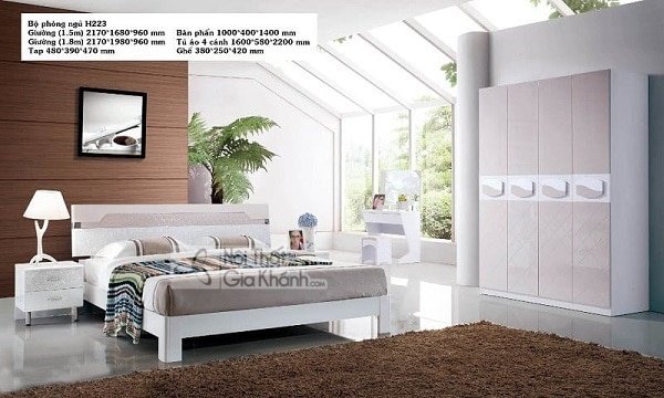bộ phòng ngủ giường tủ trắng hiện đại 223BG, đuôi pittong