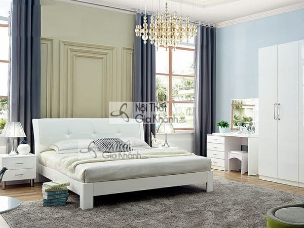 giường gỗ công nghiệp màu trắng 1m5 HĐ221AS, dựa lưng cao