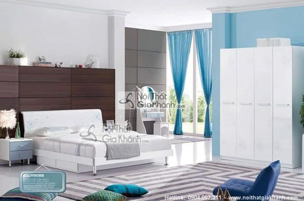 bộ giường tủ màu trắng HĐ908BBG, gỗ công nghiệp, ngăn để đồ dưới thành giường
