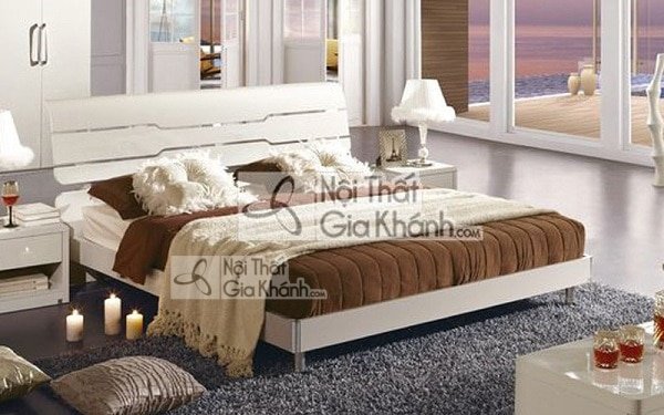 giường ngủ gỗ tự nhiên hiện đại màu trắng 3311AS, chân trụ tròn