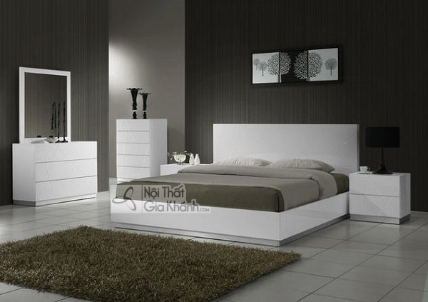 bộ giường tủ trắng gỗ công nghiệp gọn gàng