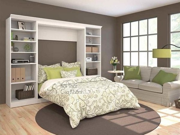 bộ giường trắng gỗ công nghiệp liền tủ độc đáo