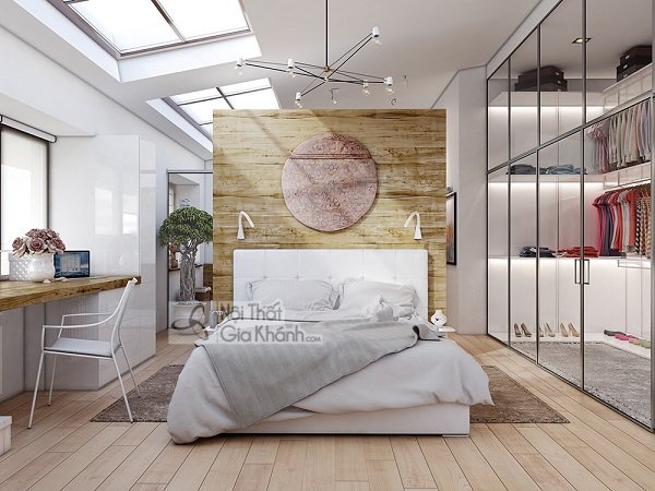 giường ngủ trắng kết hợp cửa kính trong suốt