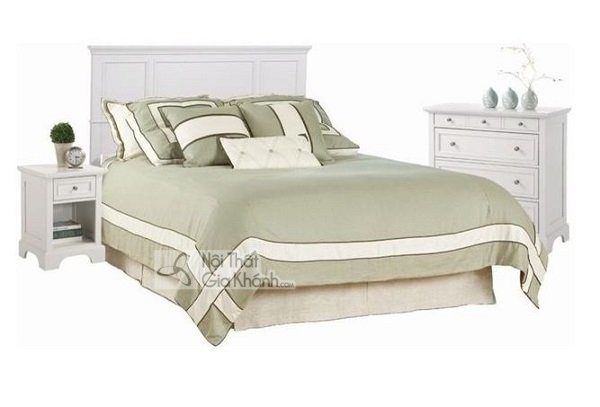 giường hiện đại đẹp màu trắng, nệm xanh nhẹ nhàng