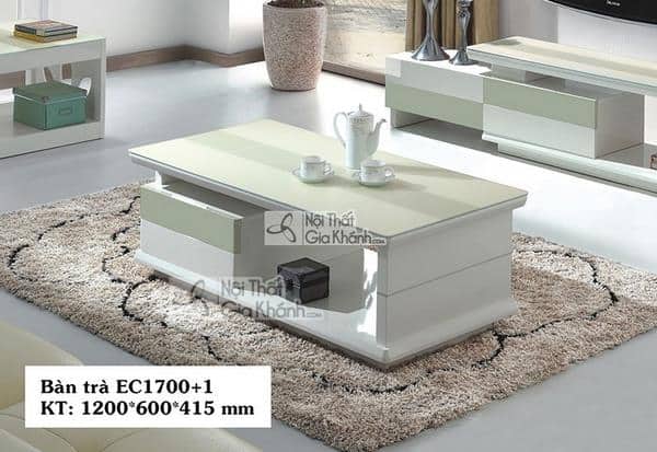 Bàn trà mặt kính có ngăn kéo nhập khẩu màu trắng xanh rêu