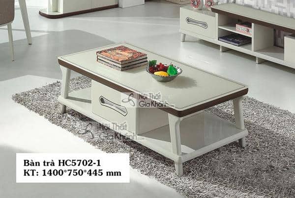 Bàn trà mặt kính cường lực khổ 1m4 có ngăn kéo giữa