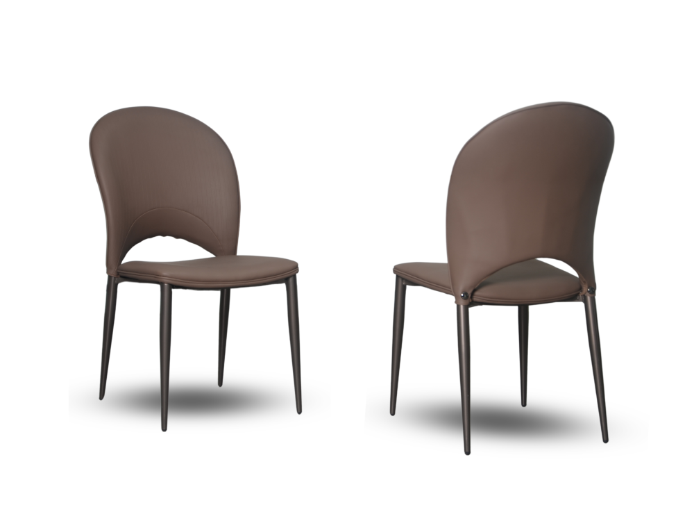 Hình ảnh hai chiếc ghế ăn GA809-2 được chụp từ góc hơi chếch phía trước bên phải, làm nổi bật đường cong ôm sát lưng của g…