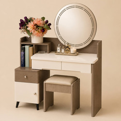 Bộ bàn trang điểm VELLURE BP2301 được chụp trên nền studio màu be nhạt, làm nổi bật đường nét và màu sắc sản phẩm. Bàn có…