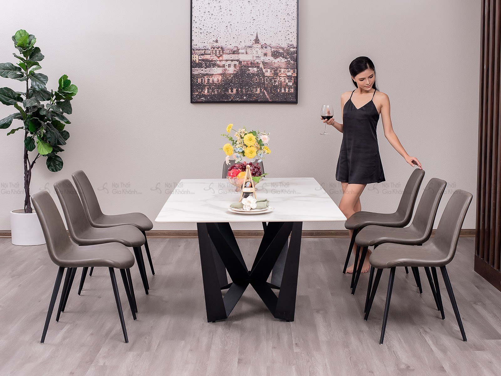 Bàn ăn hiện đại mặt đá nhân tạo cao cấp phong cách Ý