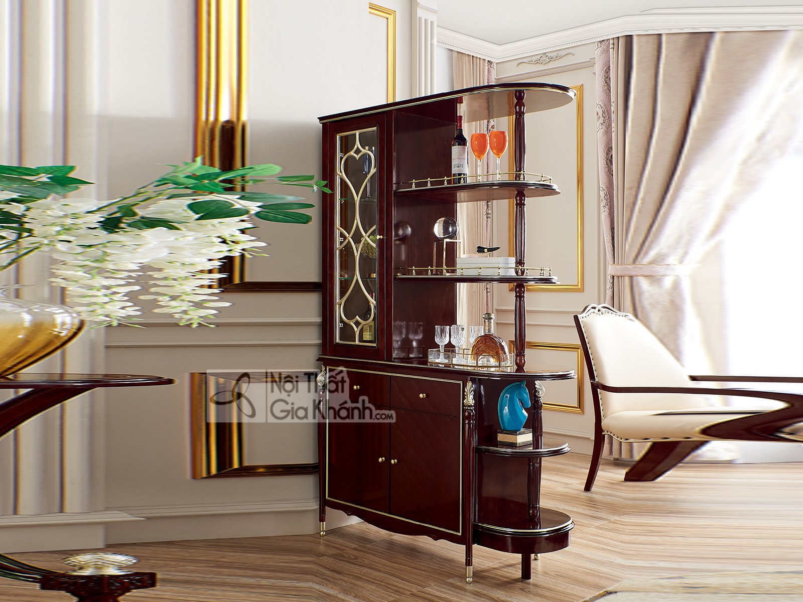 Tủ rượu đẹp bằng gỗ tân cổ điển TR301-2 tại Gia Khánh