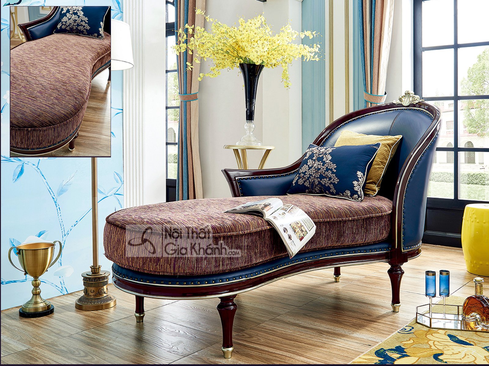 Sofa băng dài bọc da tân cổ điển tại Gia Khánh