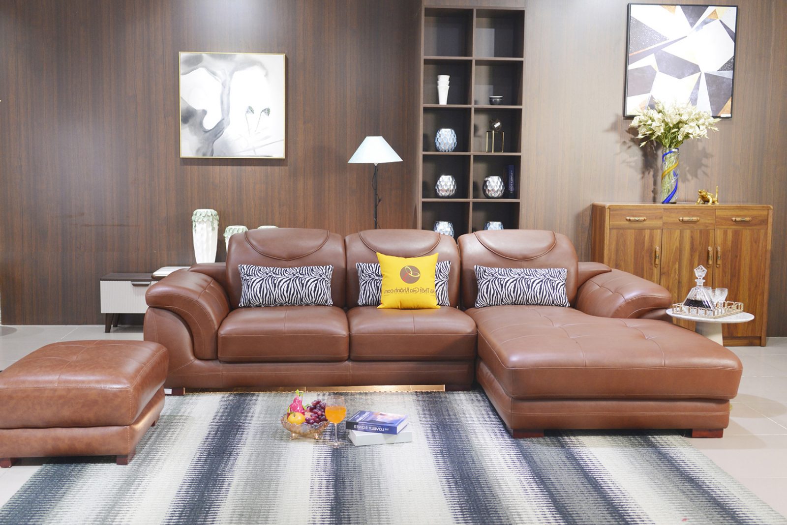 Sofa da góc trái màu nâu da bò 9191B-GT-N2096