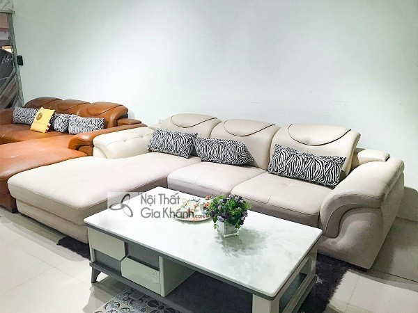 Sofa 2 băng da góc trái 9192GTK màu ghi sữa
