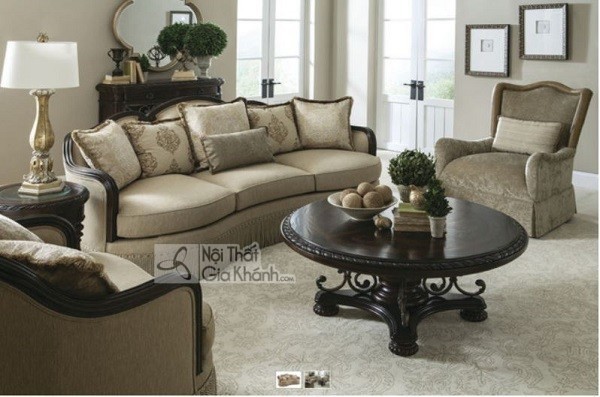 Sofa bàn gỗ tân cổ điển màu xám