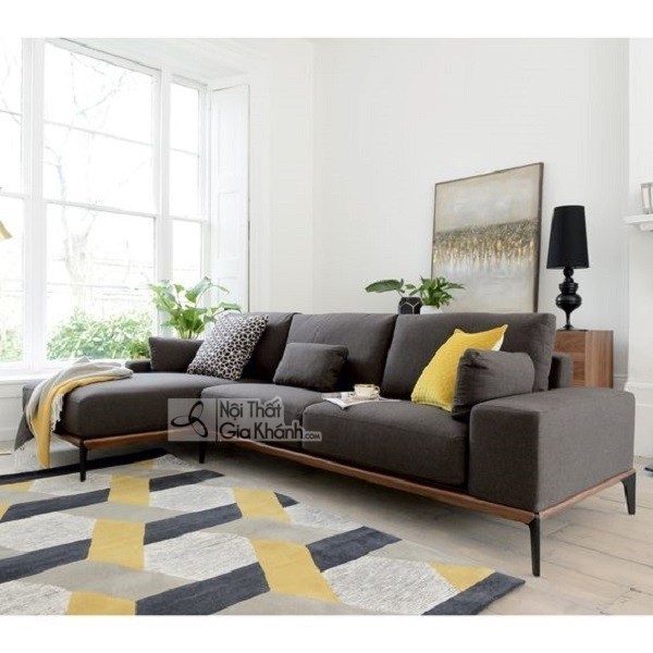 Sofa góc vuông chân sắt màu ghi xám cho phòng khách hẹp