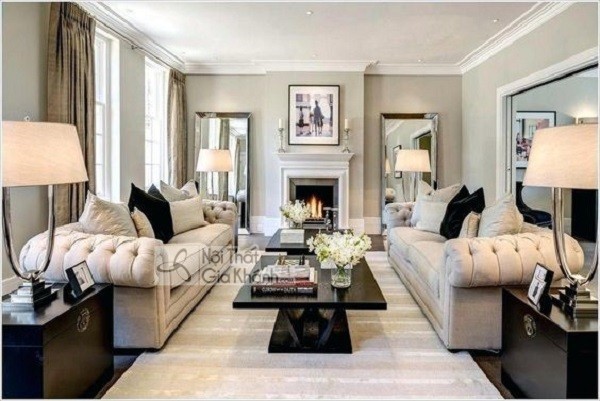Sofa bệt màu ghi xám phong cách cổ điển cho phòng khách