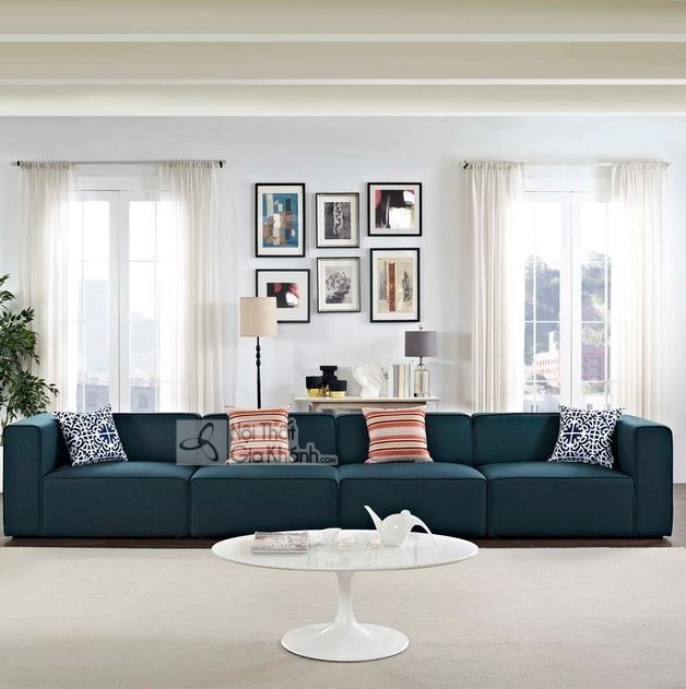 sofa 4 băng màu xanh