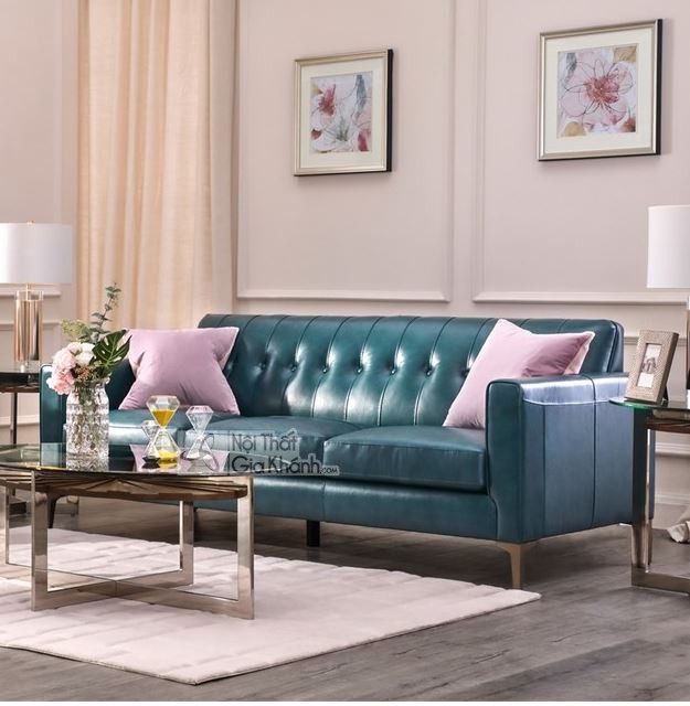 sofa bọc da màu xanh