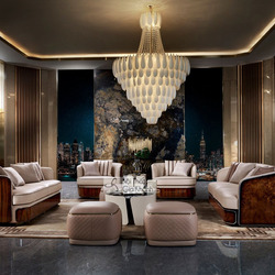 Toàn cảnh bộ sofa 1133 Luxury SFGD13 được bố trí trong không gian phòng khách sang trọng, chụp từ góc chính diện. Bộ sản p…