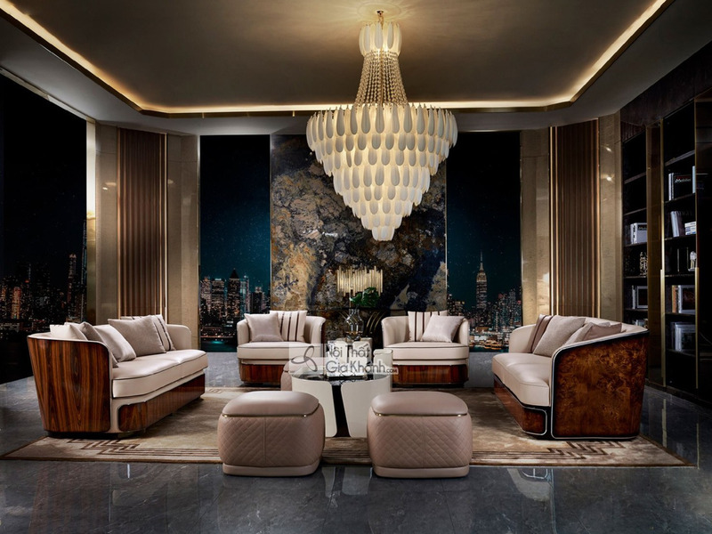 Toàn cảnh bộ sofa 1133 Luxury SFGD13 được bố trí trong không gian phòng khách sang trọng, chụp từ góc chính diện. Bộ sản p…