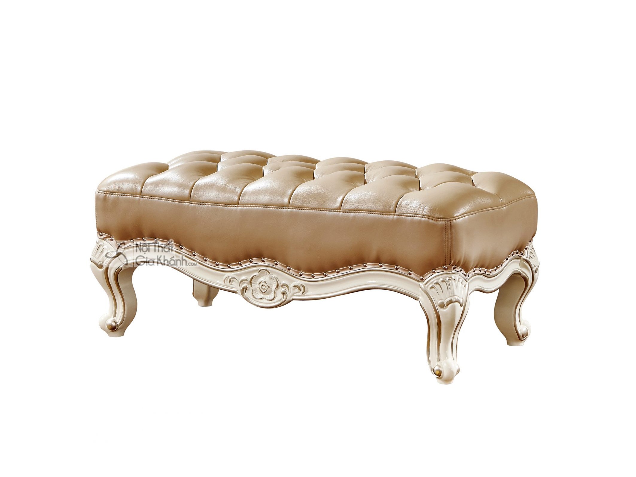 Đôn sofa chữ nhật tân cổ điển màu trắng ngọc trai