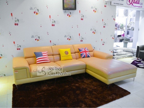 Sofa mini góc trái 1060SF2GT màu vàng kem bọc da cao cấp khung sắt