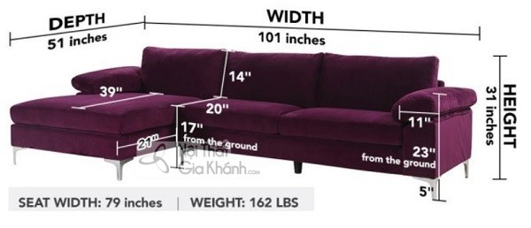 Ghế sofa góc cỡ nhỏ màu tím nhạt cho phòng khách