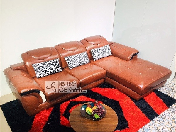 Sofa góc nhỏ 9193B-SF màu nâu bò bọc da khung gỗ bệt kèm gối ôm