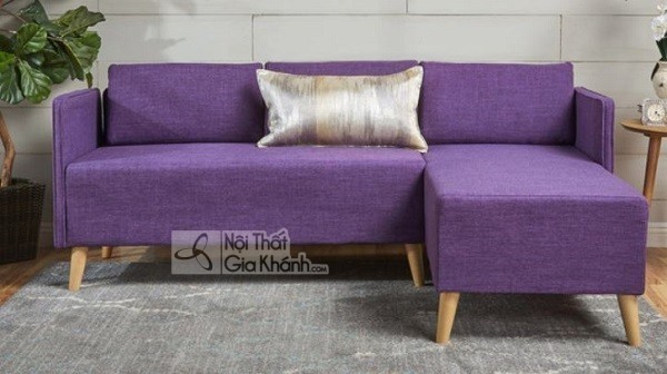 Sofa góc cỡ nhỏ màu tím bọc vải cho phòng khách nhỏ