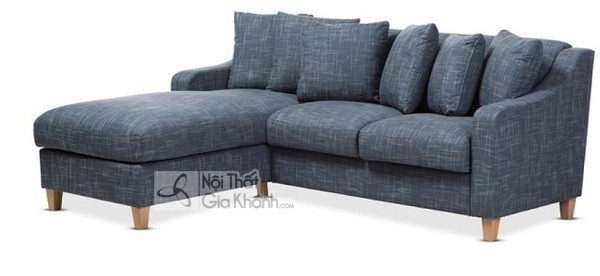 Sofa góc nhỏ gọn chữ L màu xanh chân gỗ ấm áp