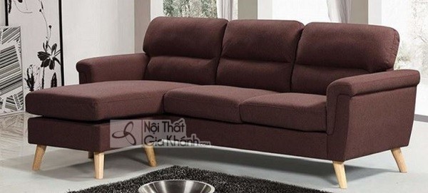 Sofa mini góc màu nâu bọc vải nỉ chân gỗ cao phong cách hiện đại