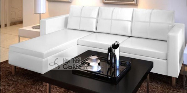 Ghế sofa mini góc màu trắng bọc da nhân tạo khung WPC chân sắt mạ crôm