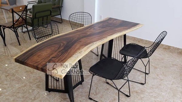 Bộ bàn ghế ăn gỗ xoan nguyên tấm hình dáng độc đáo