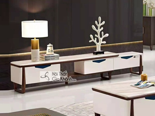 Mẫu kệ tivi phòng khách gỗ MFC KT0025D mặt đá màu nâu