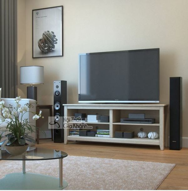 Kệ tivi gỗ tự nhiên có 4 góc ngăn chứa đồ tiện lợi