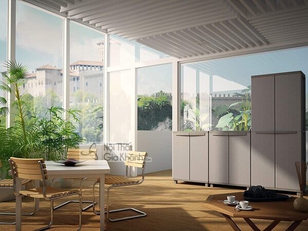 Tủ quần áo nhựa vân đan nát màu nâu và xám ghi