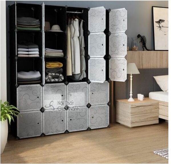 Tủ quần áo nhựa 4 cánh mở hiện đại họa tiết quả trám