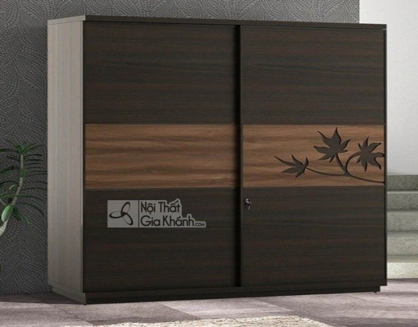 Tủ quần áo cửa lùa hiện đại phong cách Nhật Bản màu nâu đen