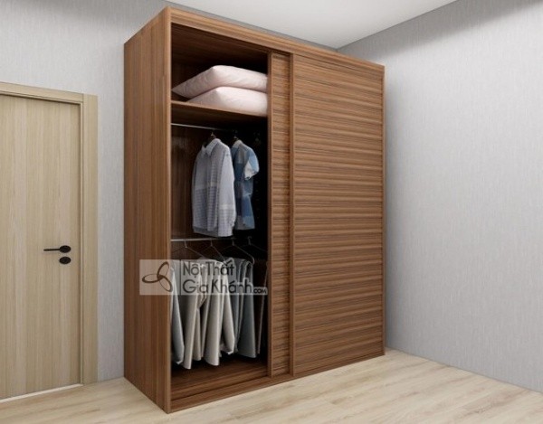 Tủ quần áo cửa lùa gỗ 2 tầng màu nâu sọc