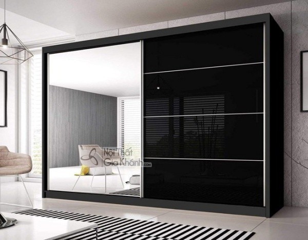 Tủ quần áo cửa lùa 2 tông màu trắng đen đối lập