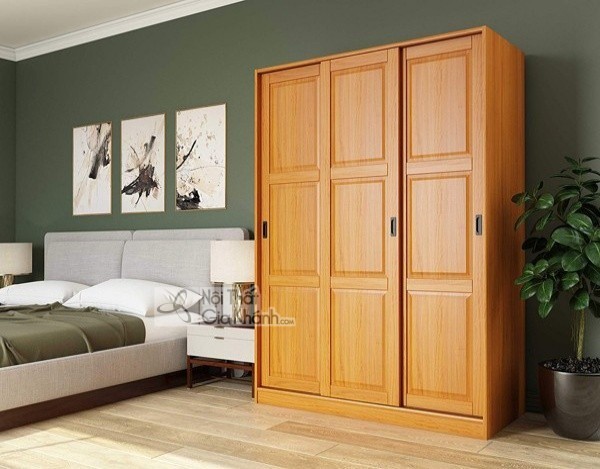 Tủ quần áo cửa lùa 3 cánh màu vàng mật ong gỗ tự nhiên
