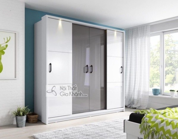 Tủ quần áo cửa lùa 4 cánh cánh chìm phong cách Hàn Quốc