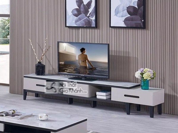Kệ tivi gỗ mặt đá KT5937-2D tông ghi xám hiện đại