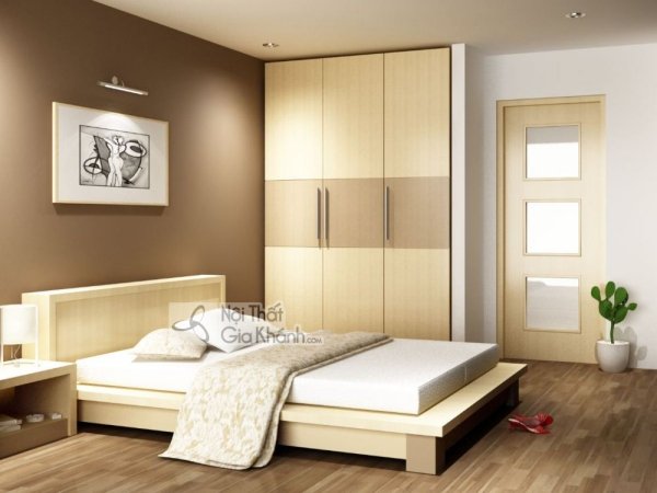 Combo giường thấp và tủ quần áo gỗ đồng bộ