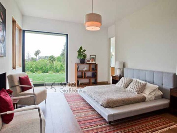 Giường bọc nệm nỉ khung gỗ đơn giản tiện nghi