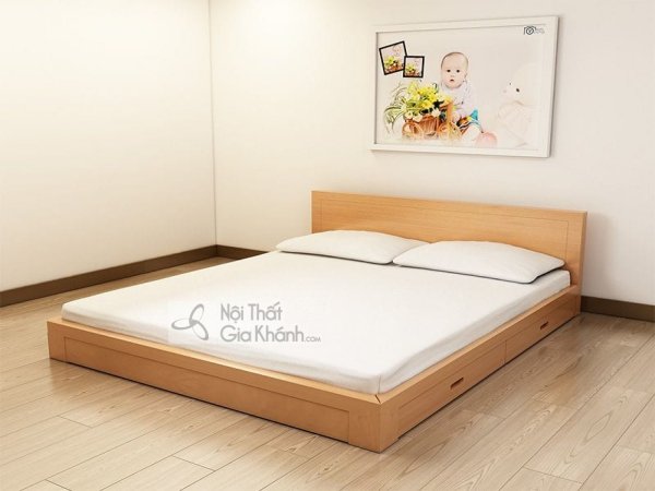 Giường ngủ không chân hoàn toàn bằng gỗ