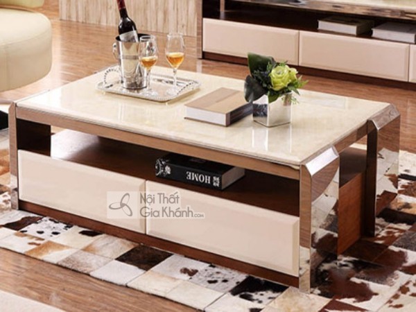 Bàn sofa bằng đá có hai ngăn